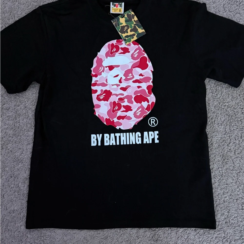 Bape Black Tee with Pink Camo Ape Head - Picture 1 of 4